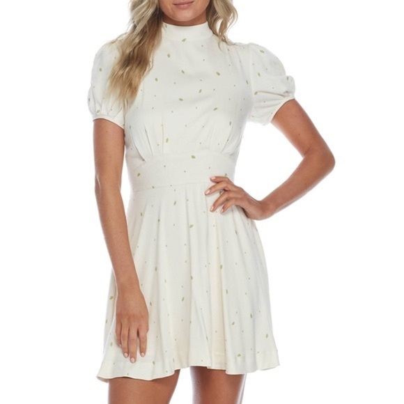 Free People Ivory Green Speckled Abbie Fit/Flare Dress 6 Wedding Graduation NWT - Picture 3 of 13